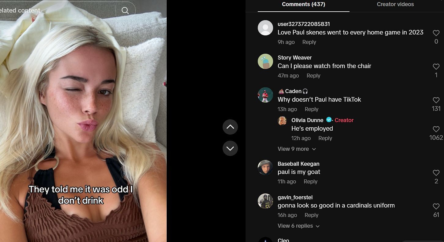 Screenshot of Olivia Dunne’s reaction. Credits - TikTok/ livvy